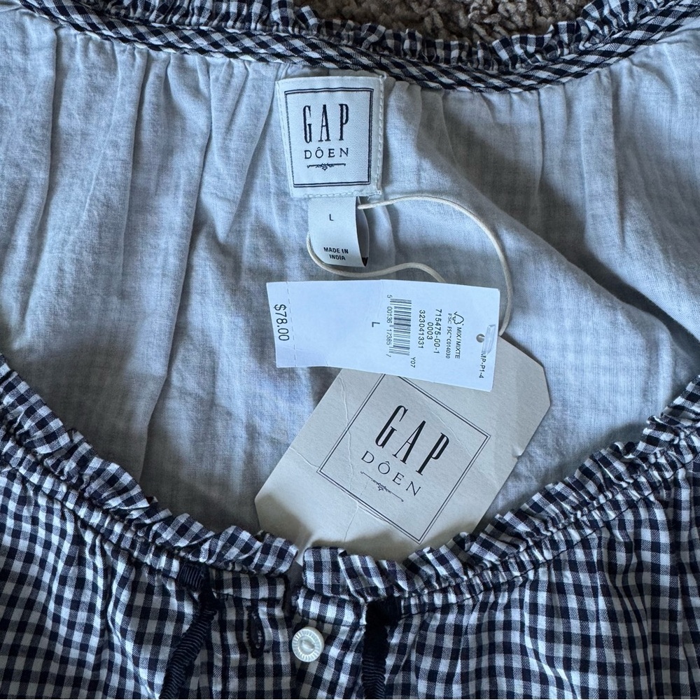 NWT GAP x DÔEN Navy Gingham Crop Tank Top, Large, RARE SOLD OUT collection - Picture 3 of 10